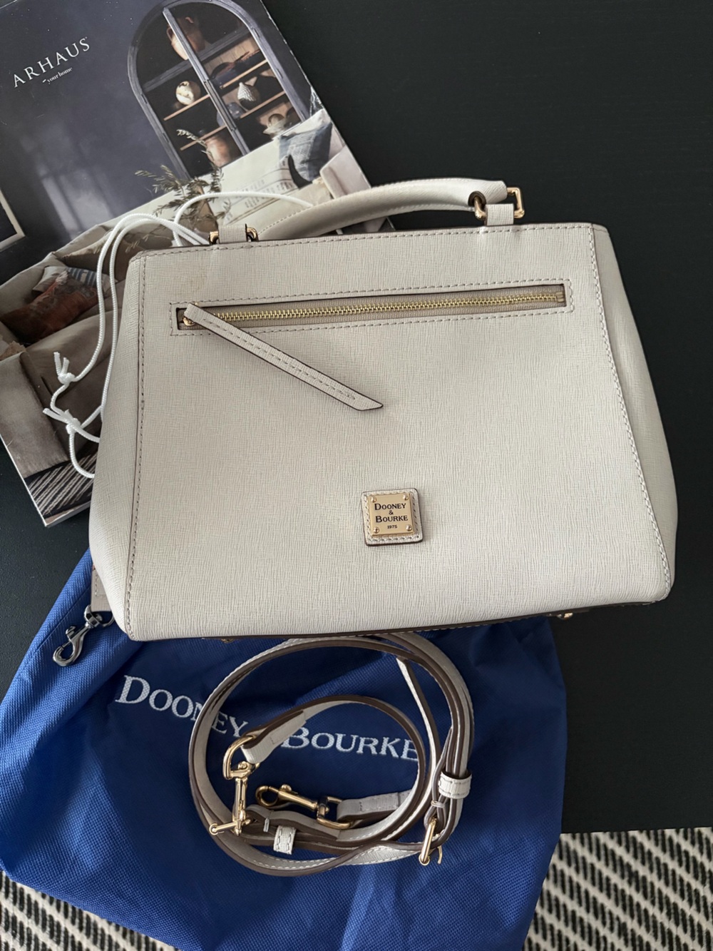 Dooney & Bourke Cream Saffiano Satchel with Gold Hardware